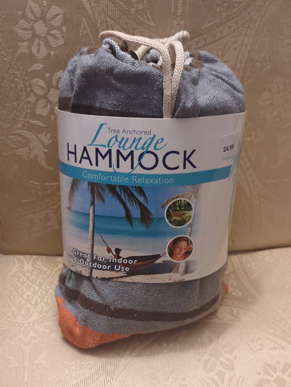 New Tree Anchored 78x31" Lounge Hammock - Striped Blue, Gray & Orange 280lb Max